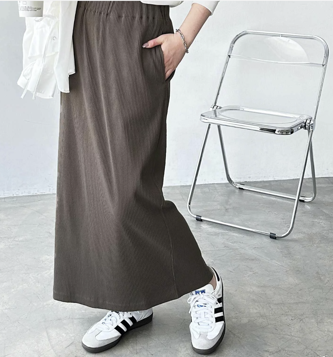 日本直送 Ribbed Tight Long Skirt - HLY & CHOCCICO