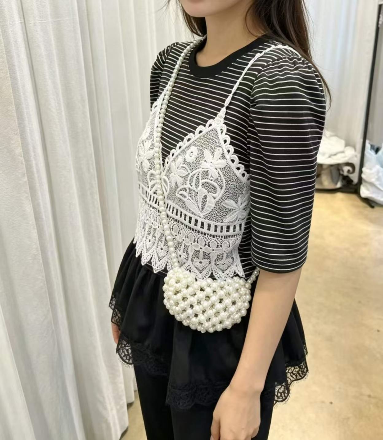 Korean Direct Lace Camisole Illusion Striped Top
