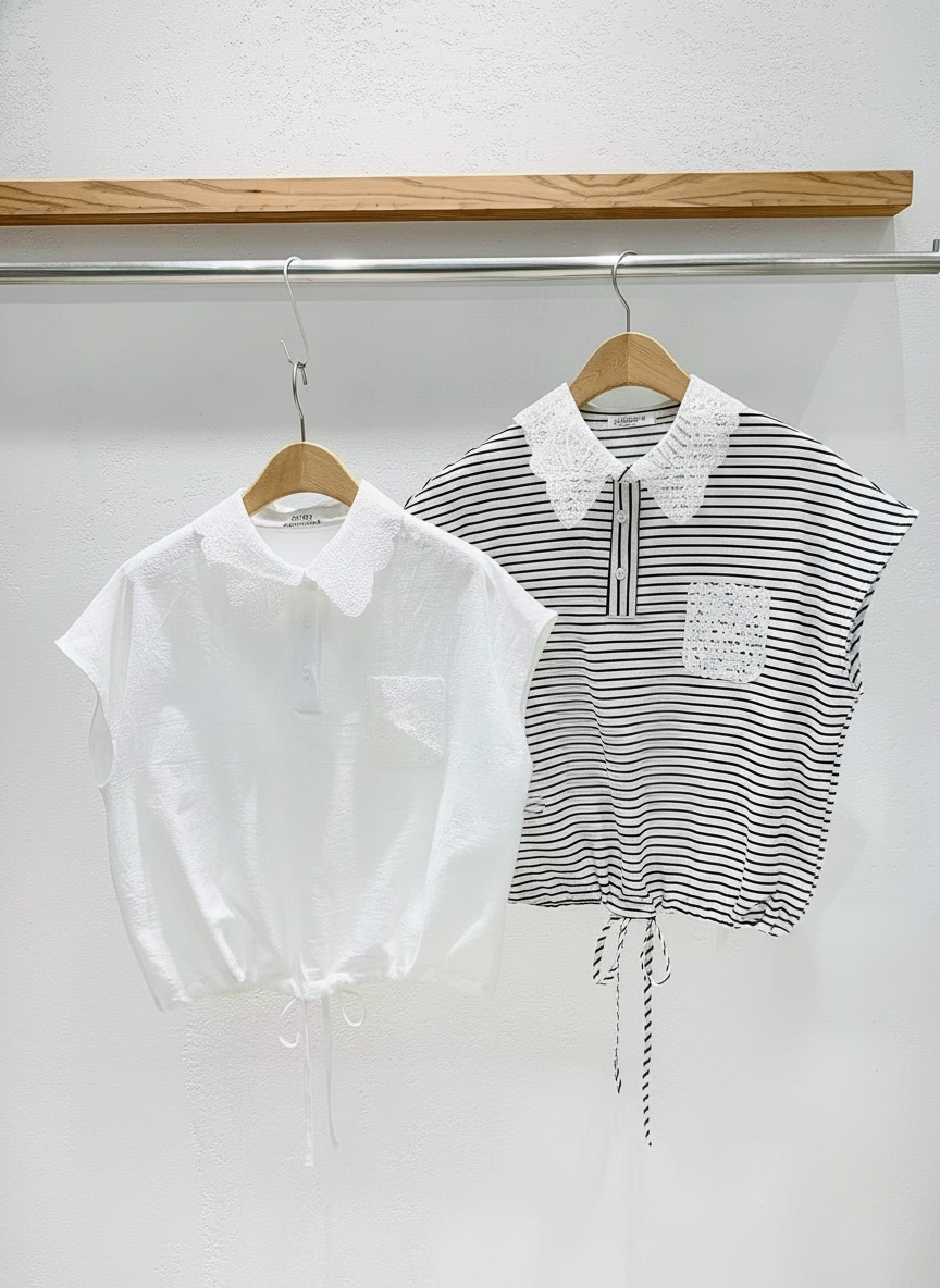 韓國直送French Vintage Cap-Sleeve Polo