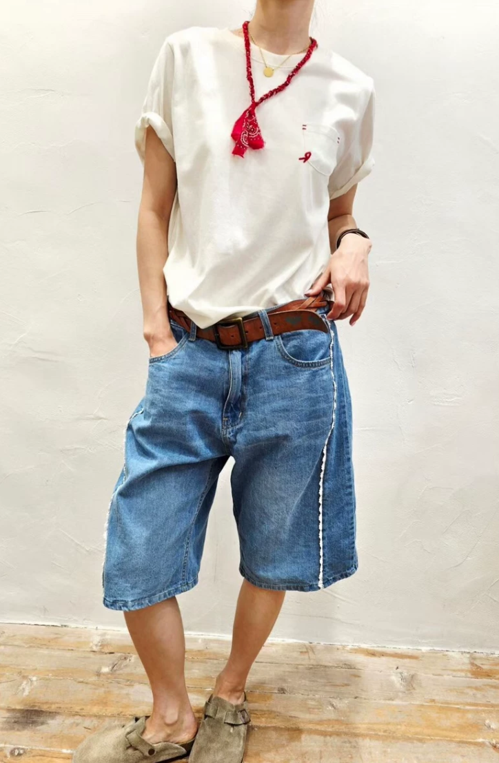 韓國直送Contrast Hand-Stitch Pocket Tee