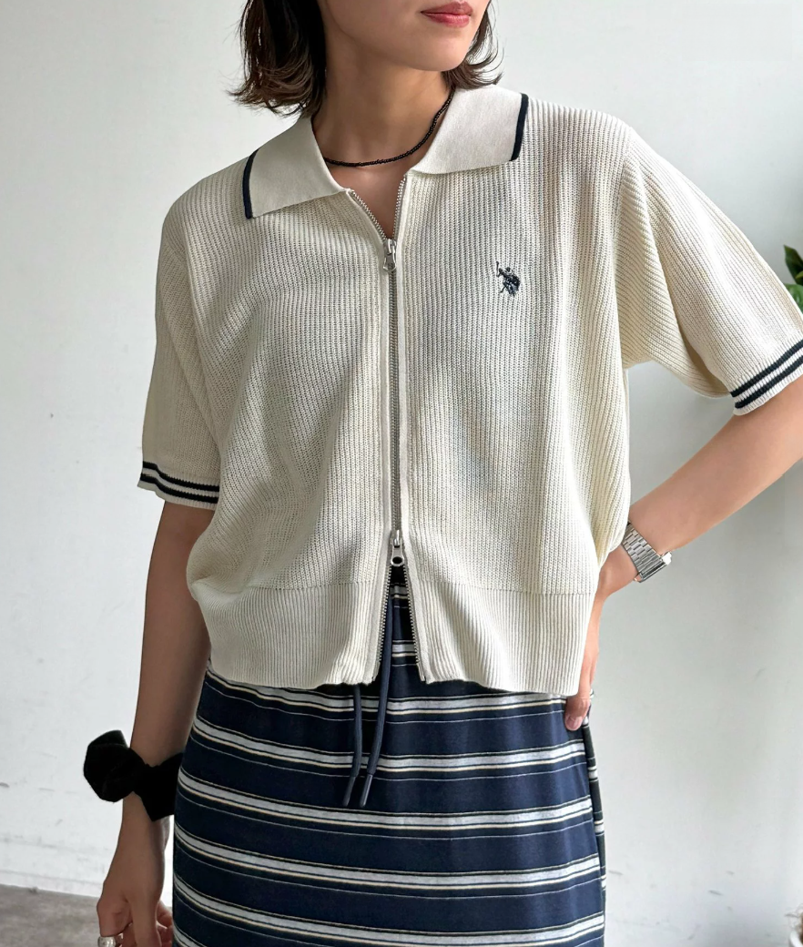 Direct from Japan US Polo Collared Zip Short-Sleeve Cardigan