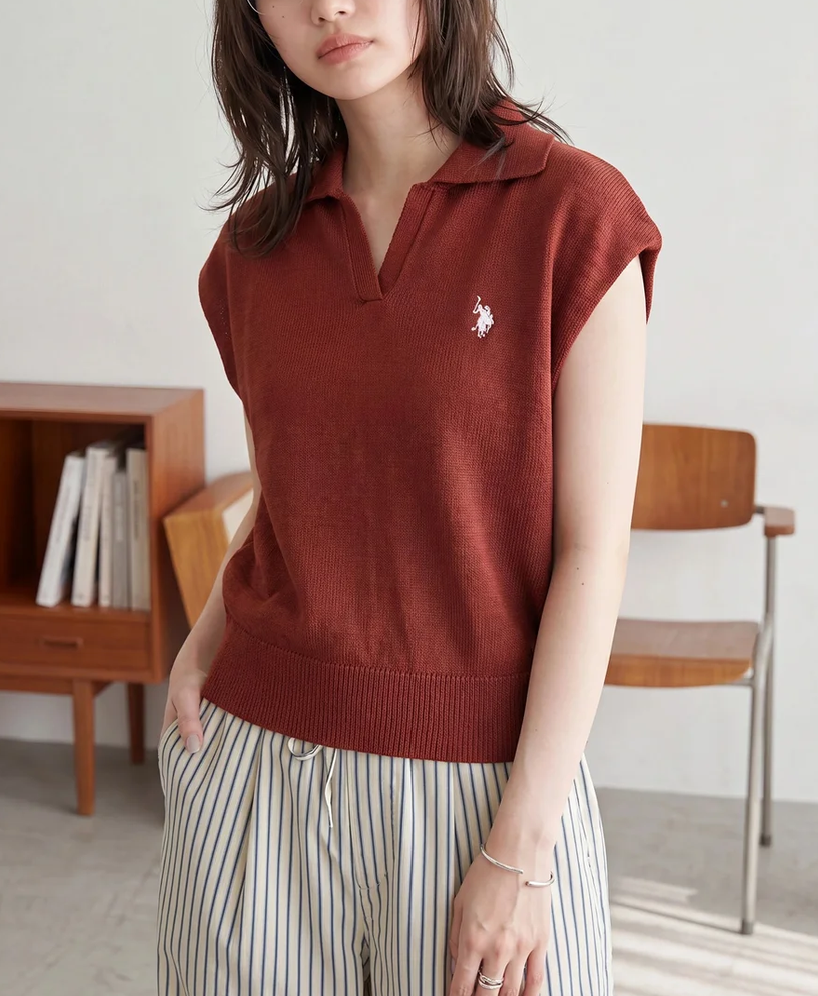 日本直送US Polo Assn Embroidery 2WAY Color Knit Tops