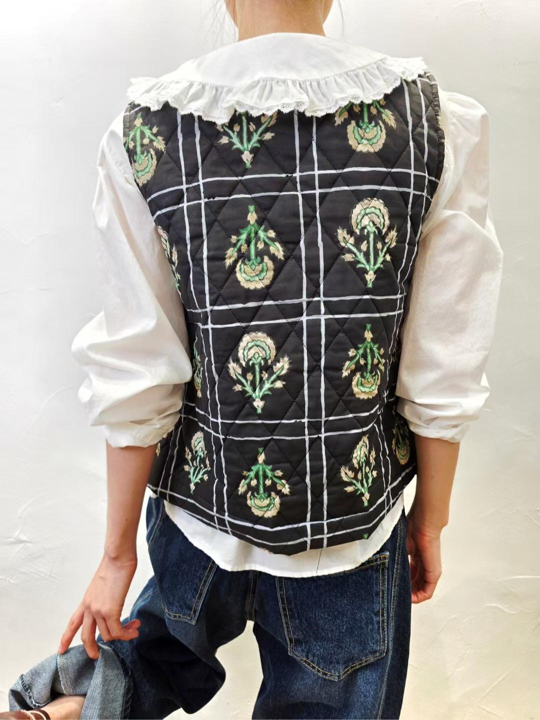 Direct from Korea: Flora Block-Print Quilted Vest