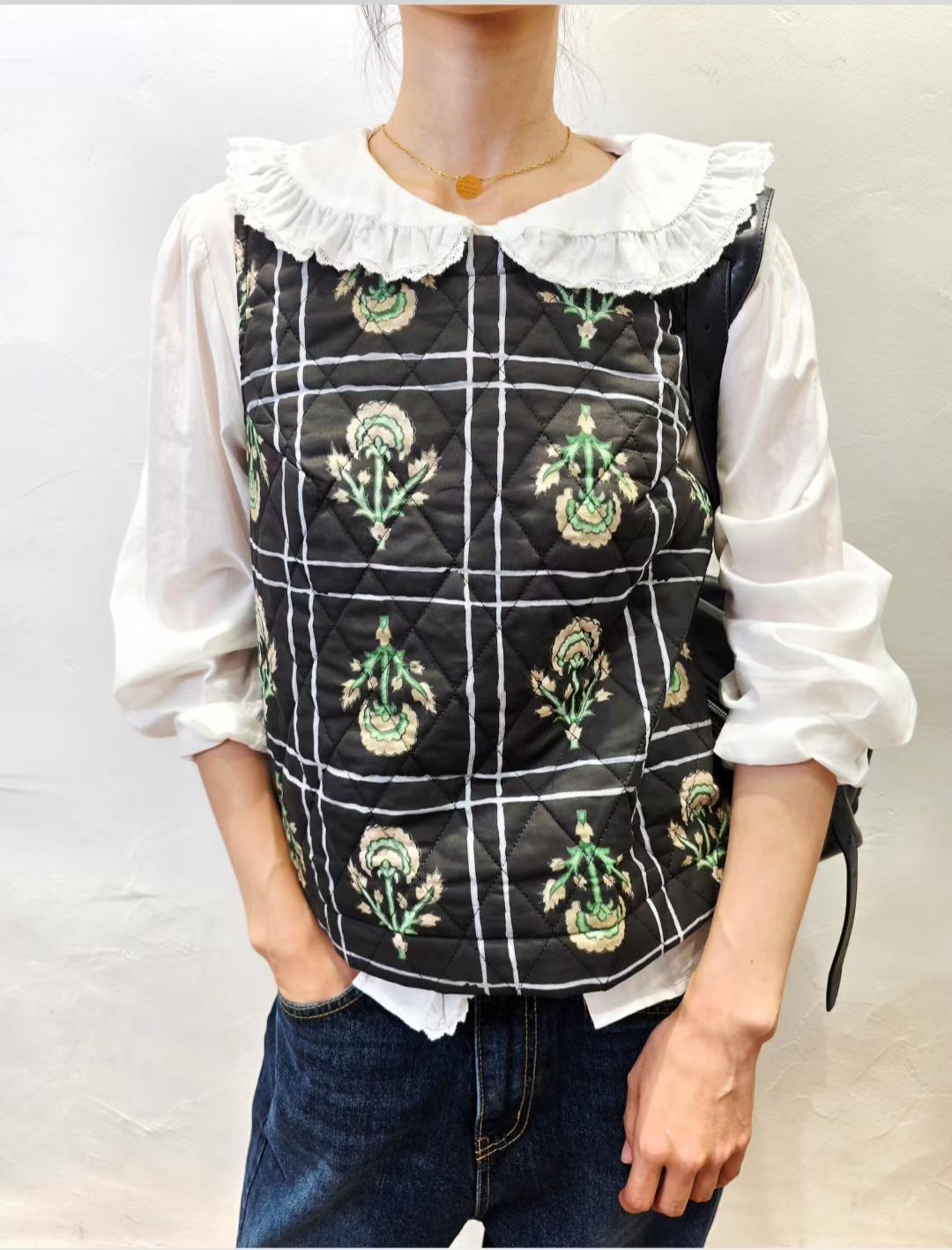 Direct from Korea: Flora Block-Print Quilted Vest