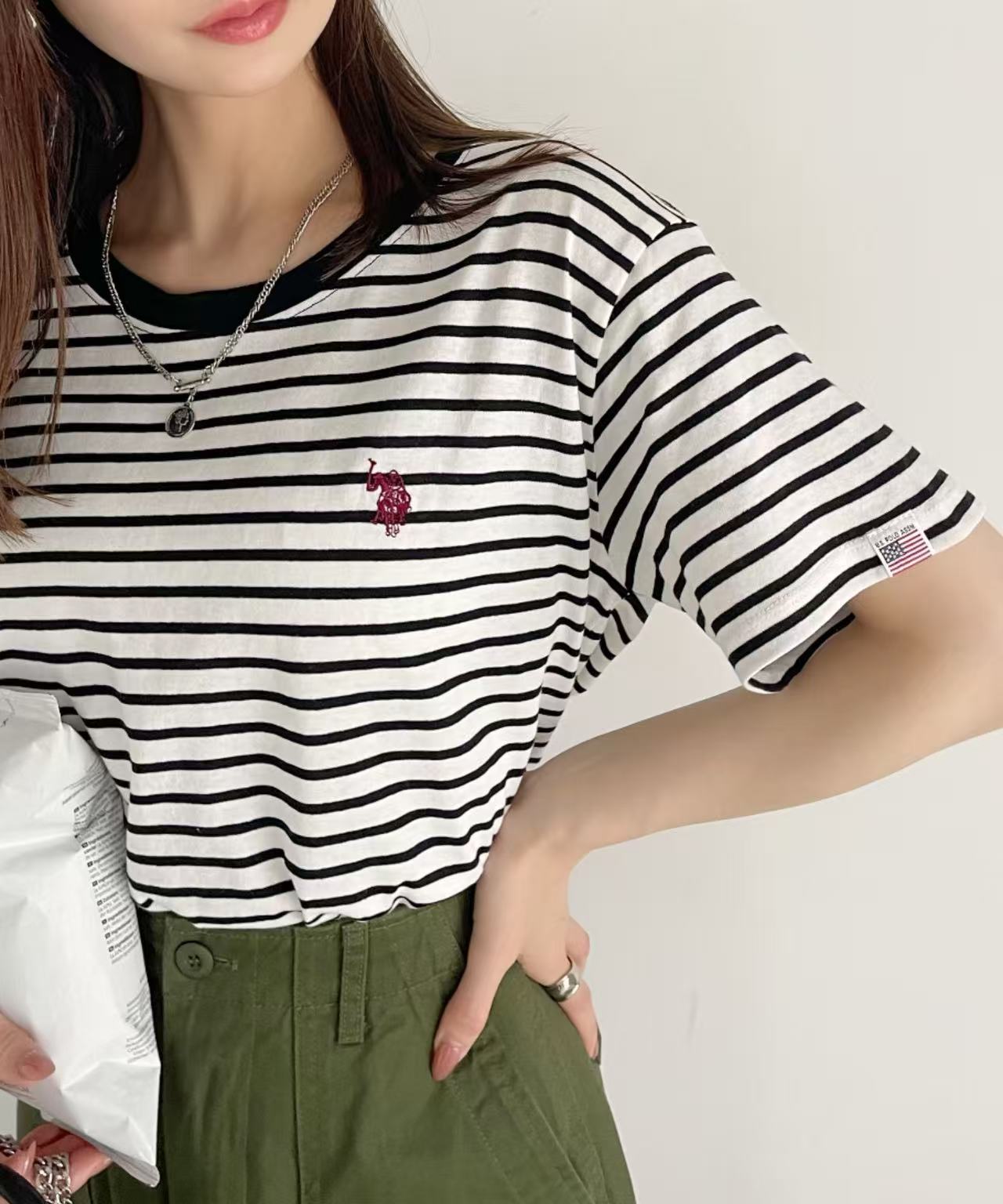 日本直送U.S. POLO ASSN. one-point embroidery compact silhouette basic Tee