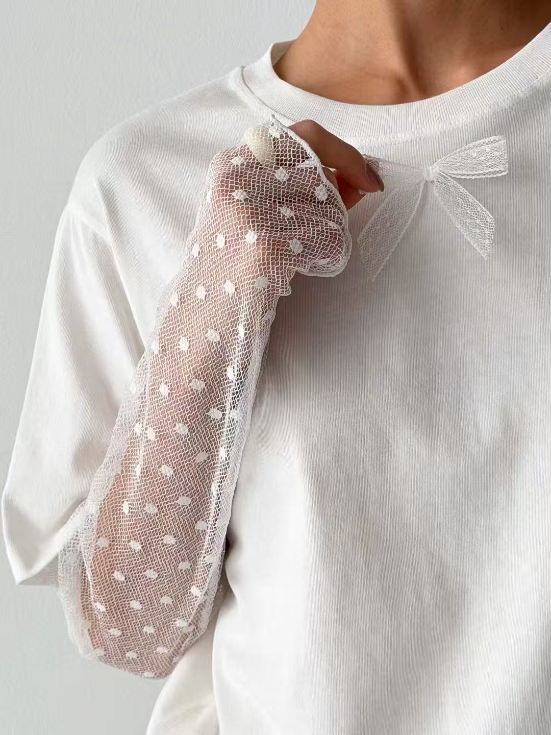 韓國直送Basic lace bow Tee - HLY & CHOCCICO