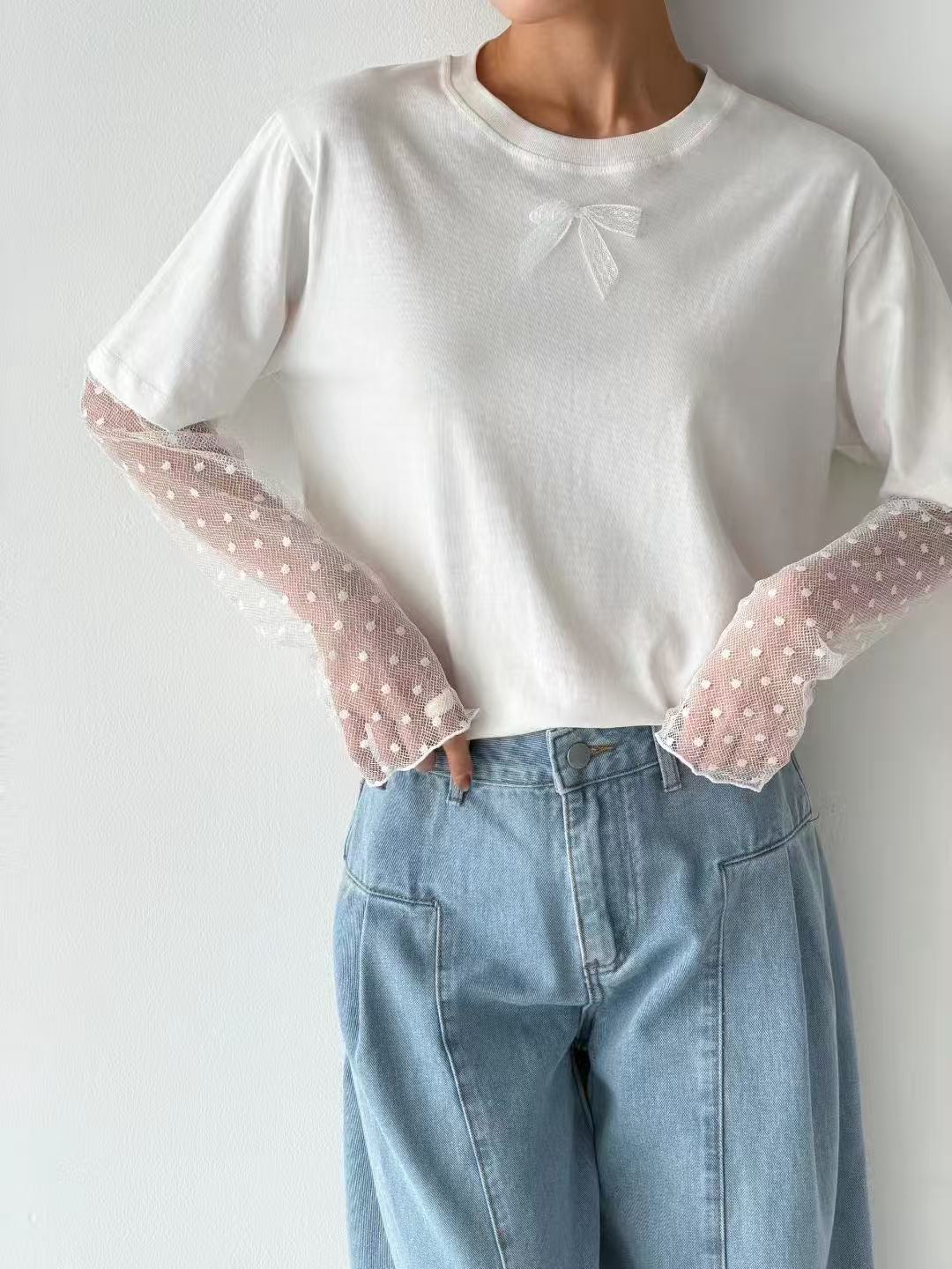 韓國直送Basic lace bow Tee - HLY & CHOCCICO