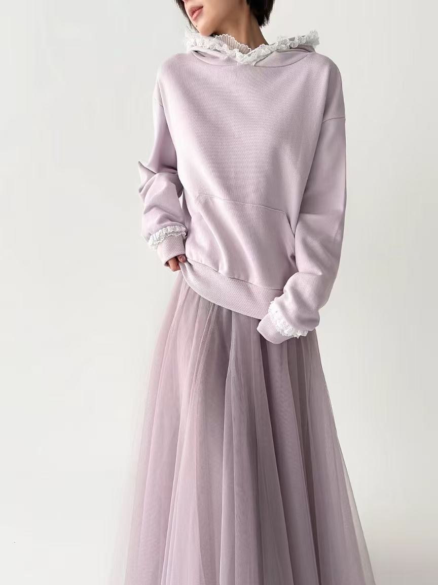 韓國直送Lace-trim Hoodie - HLY & CHOCCICO