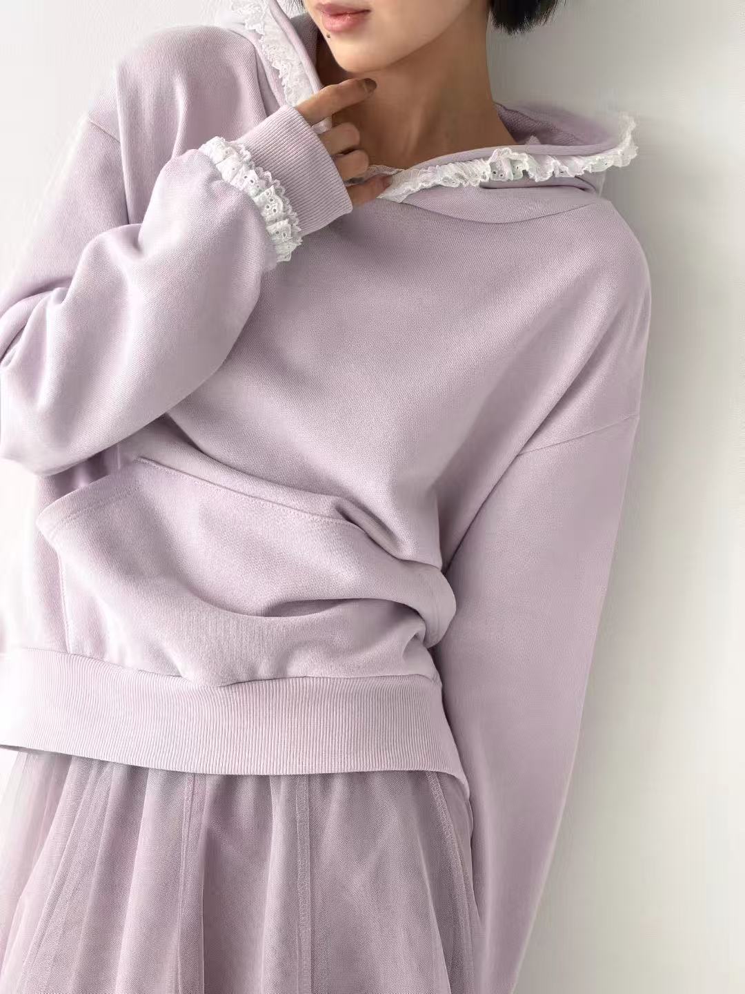 韓國直送Lace-trim Hoodie - HLY & CHOCCICO