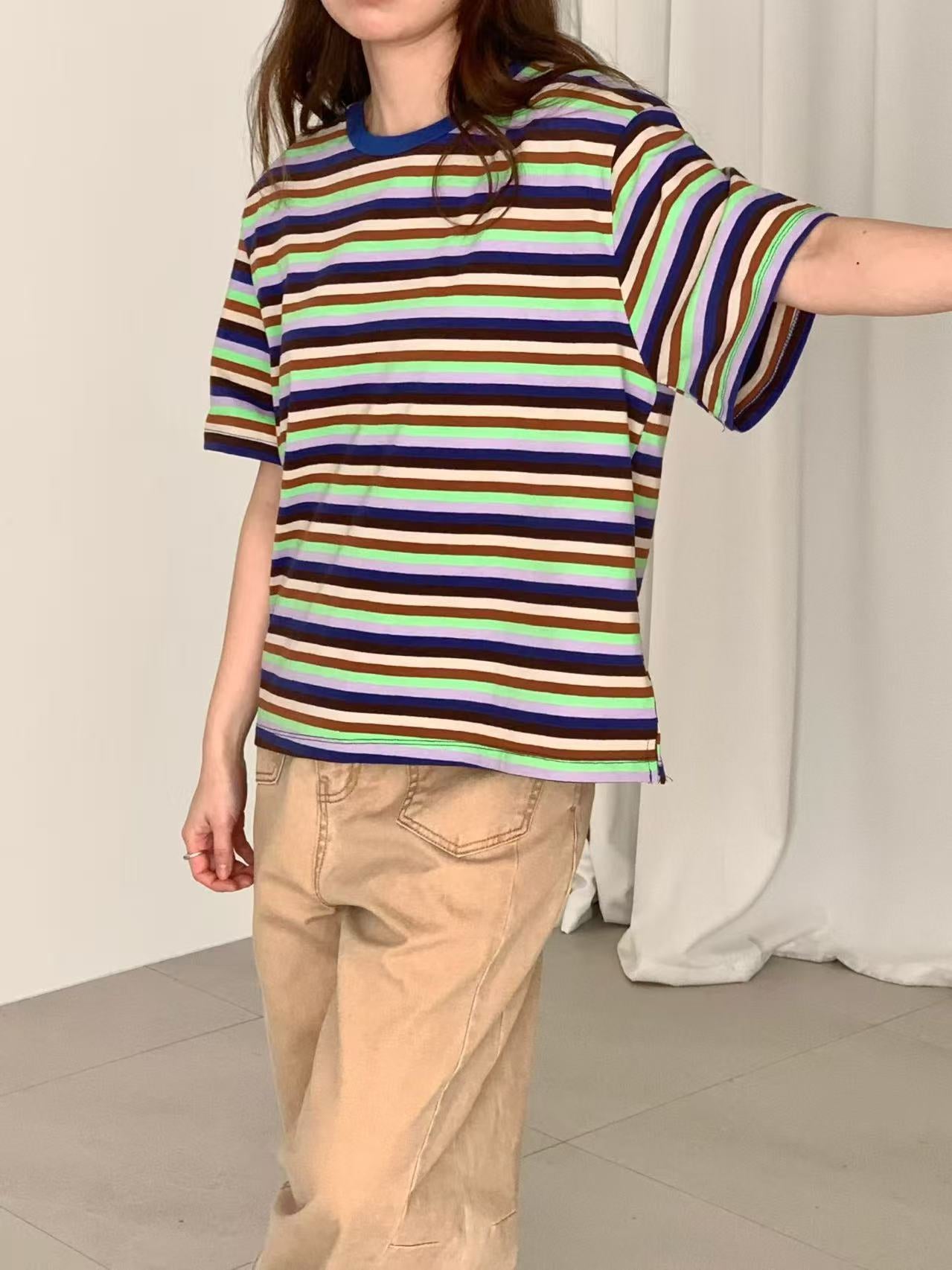 Korean Direct Delivery Retro Remix Stripe Tee