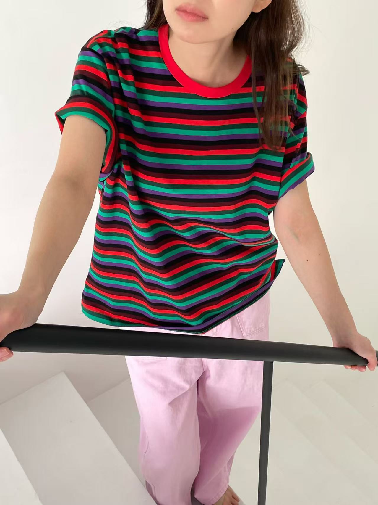 Korean Direct Delivery Retro Remix Stripe Tee