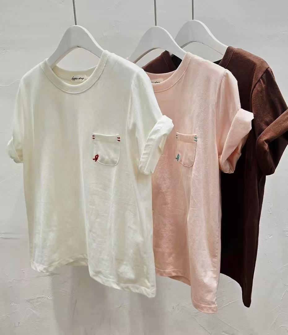 韓國直送Contrast Hand-Stitch Pocket Tee