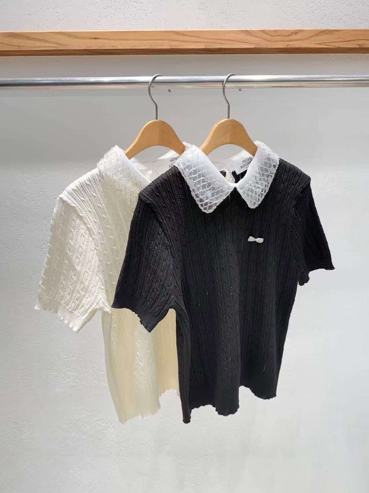 韓國直送Chloe Lace-Collar Cable Top