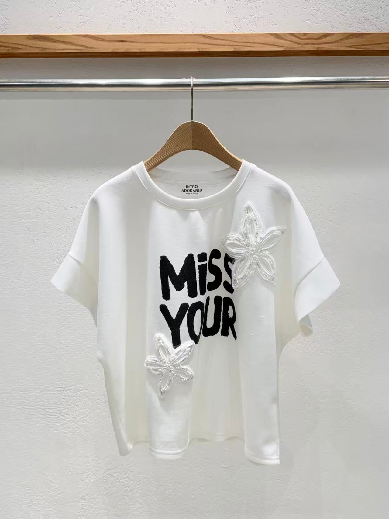 Korean Direct Shipping "Miss Your Smile" Embellished Tee