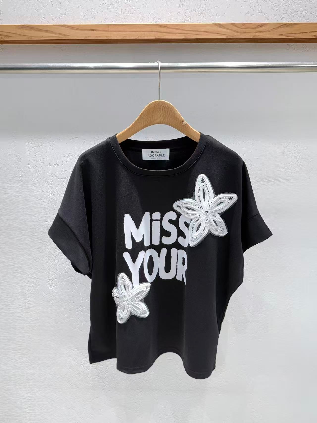Korean Direct Shipping "Miss Your Smile" Embellished Tee