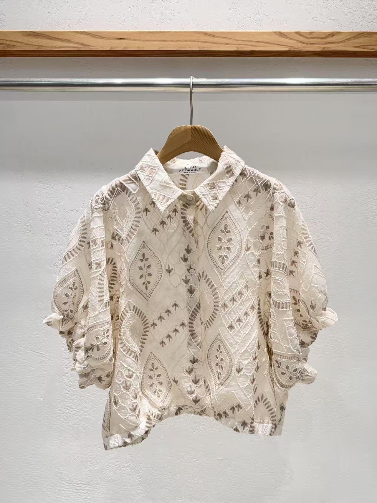 韓國直送Boho Lattice Embroidery Shirt