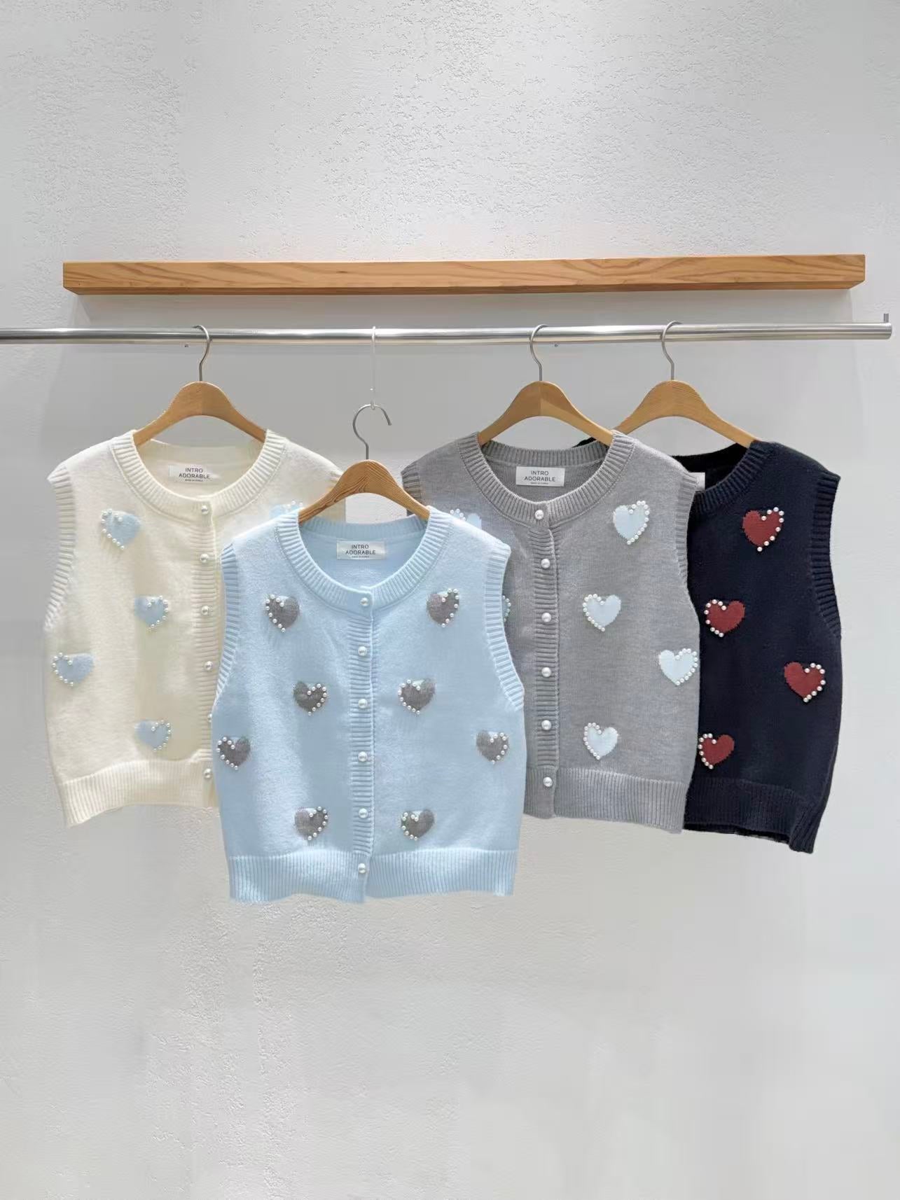 韓國直送Adorable Pearl Heart Knit Vest