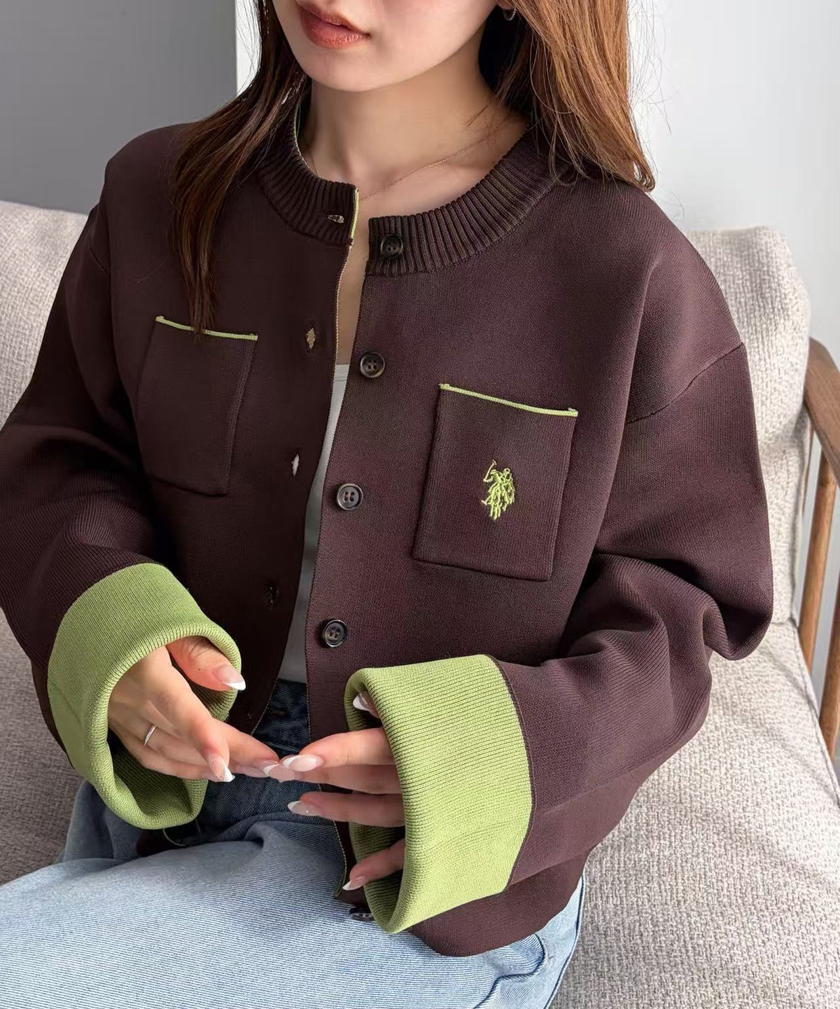 日本直送U.S. POLO ASSN. Double-faced Bi-color Cardigan