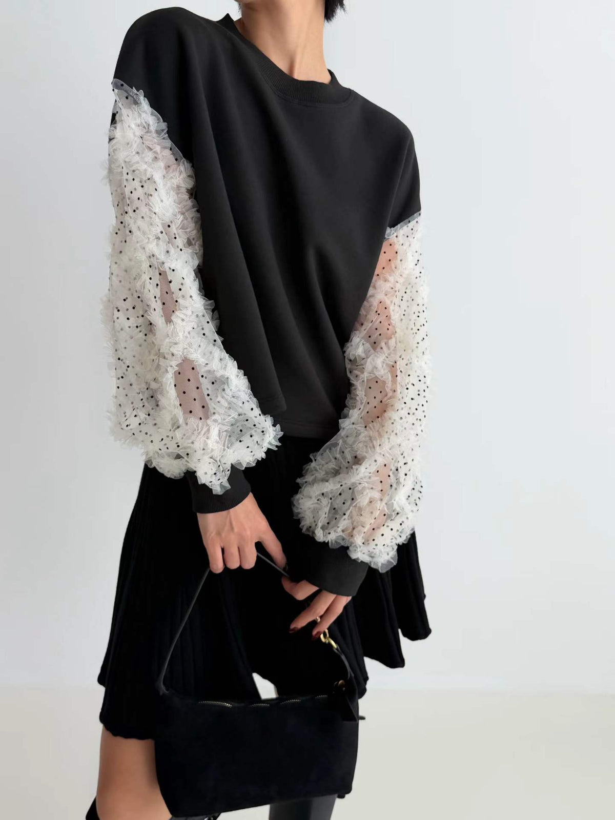 韓國直送Dot Tulle Sweat / Pleat Knit Skirt
