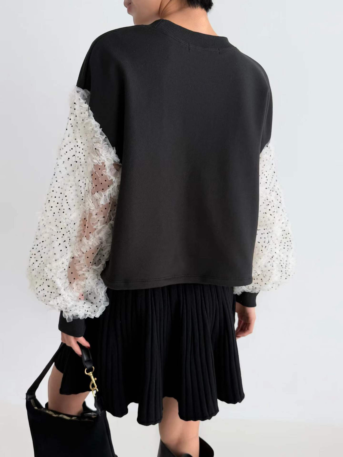 韓國直送Dot Tulle Sweat / Pleat Knit Skirt