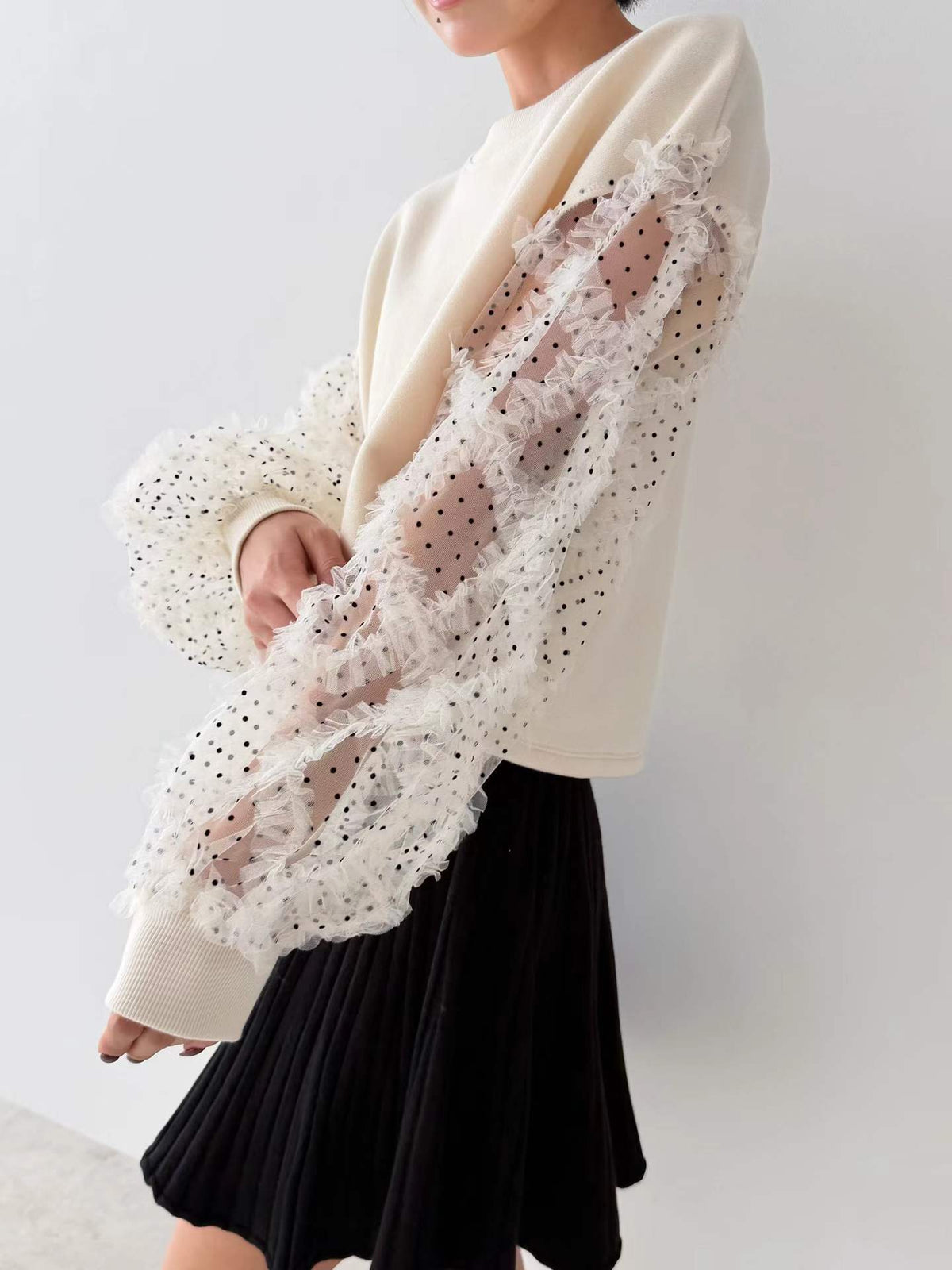 韓國直送Dot Tulle Sweat / Pleat Knit Skirt