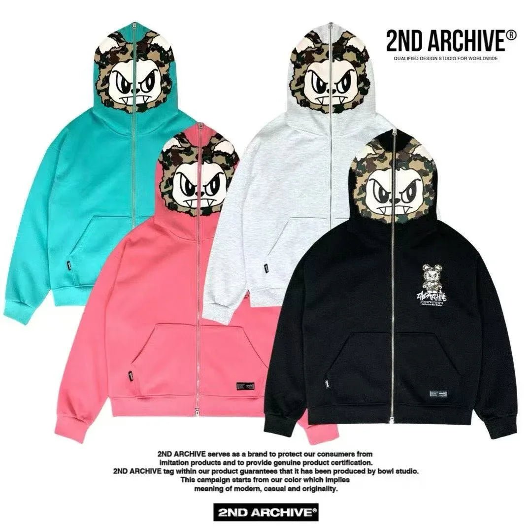 韓國直送🇰🇷 2ND ARCHIVE Angry Camo Bear Pulhood Zip - up - HLY & CHOCCICO