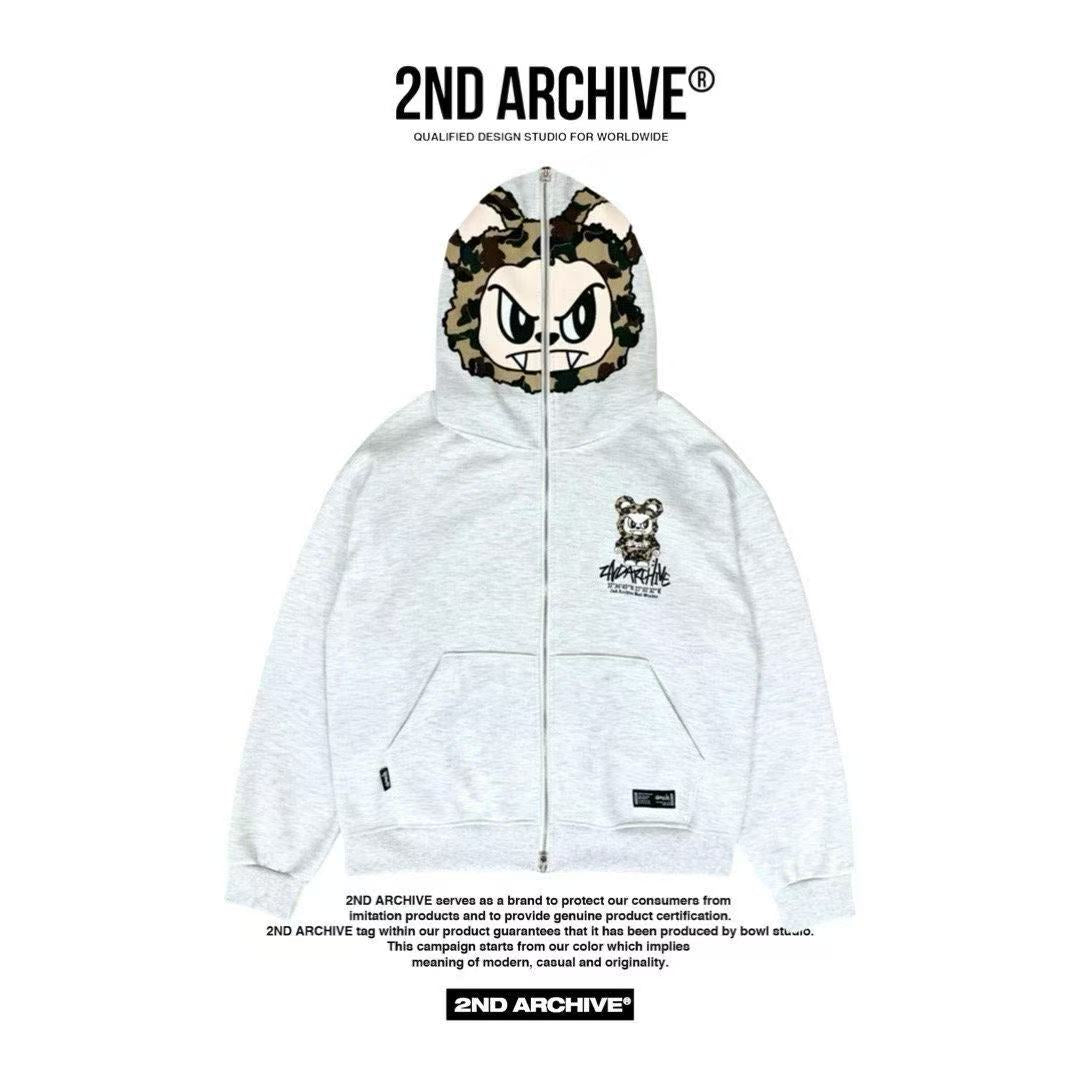 韓國直送🇰🇷 2ND ARCHIVE Angry Camo Bear Pulhood Zip -up HLY & CHOCCICO