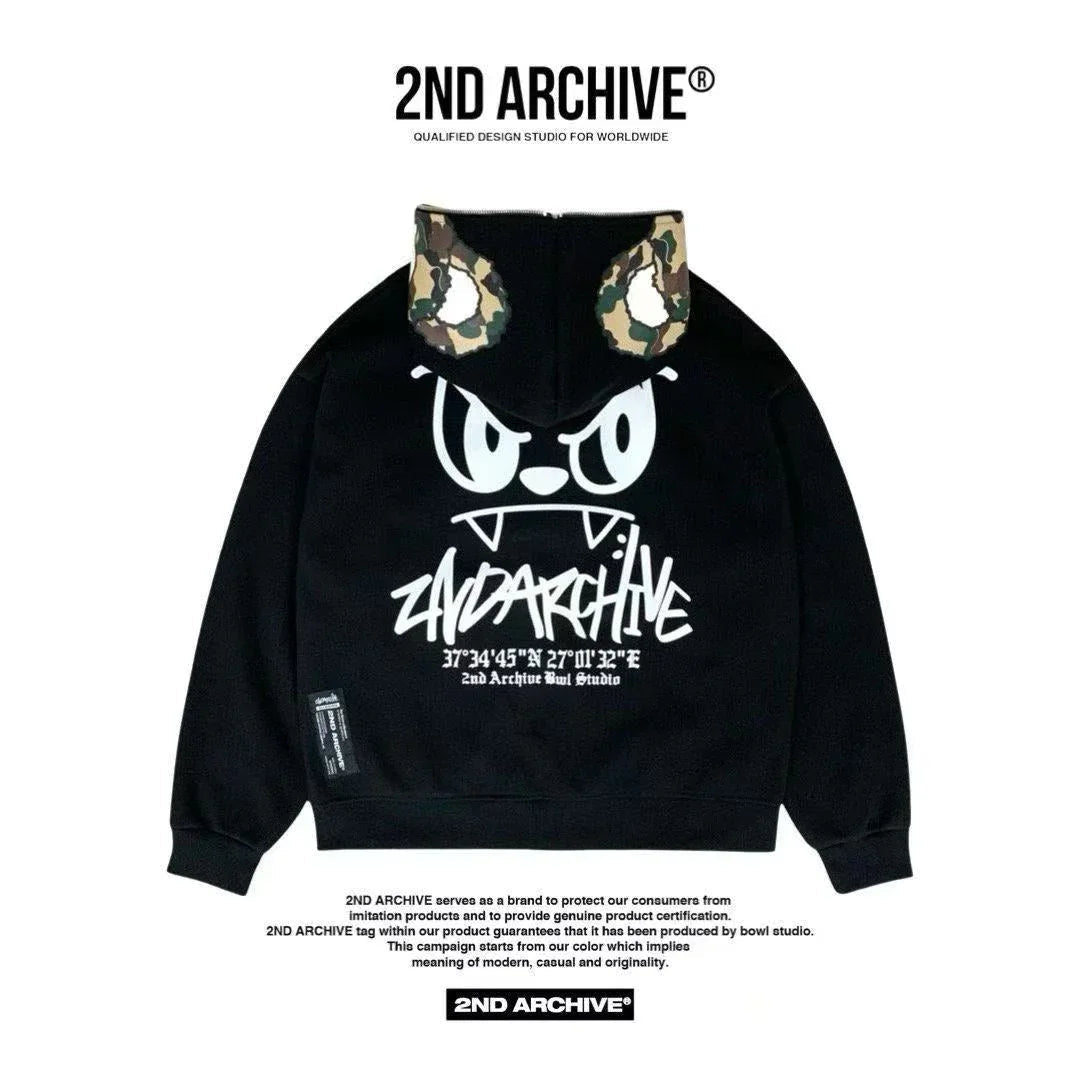 韓國直送🇰🇷 2ND ARCHIVE Angry Camo Bear Pulhood Zip - up - HLY & CHOCCICO
