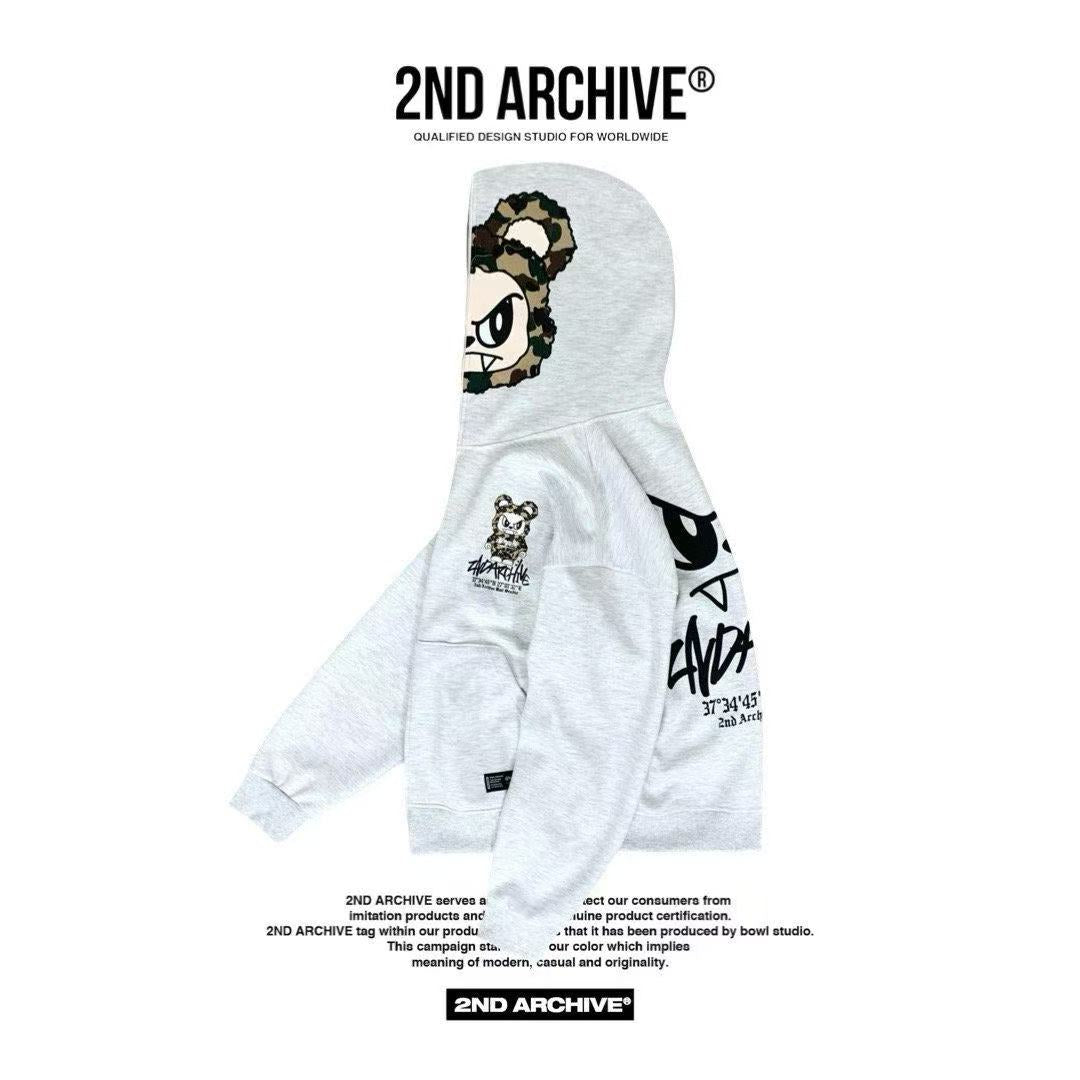 韓國直送🇰🇷 2ND ARCHIVE Angry Camo Bear Pulhood Zip -up HLY & CHOCCICO