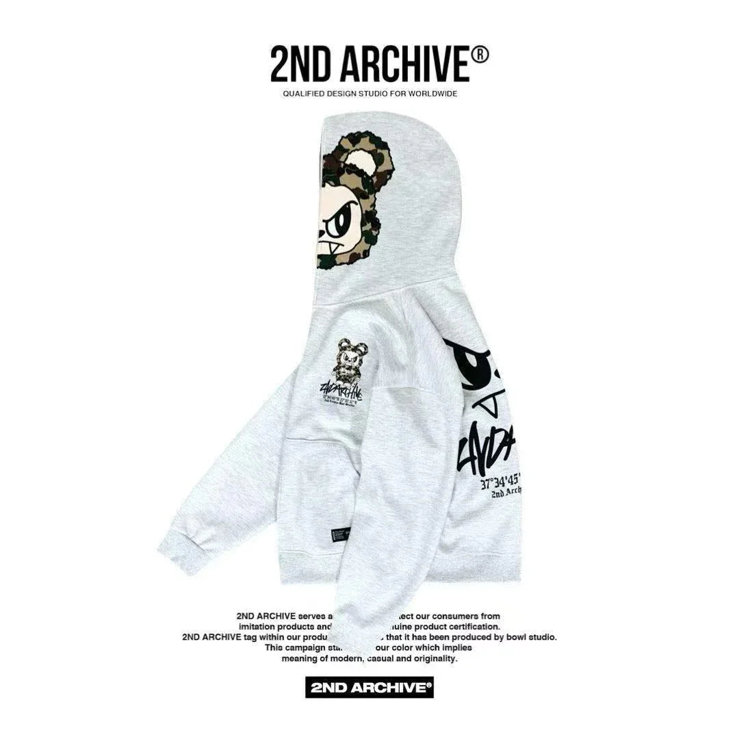 韓國直送🇰🇷 2ND ARCHIVE Angry Camo Bear Pulhood Zip - up - HLY & CHOCCICO