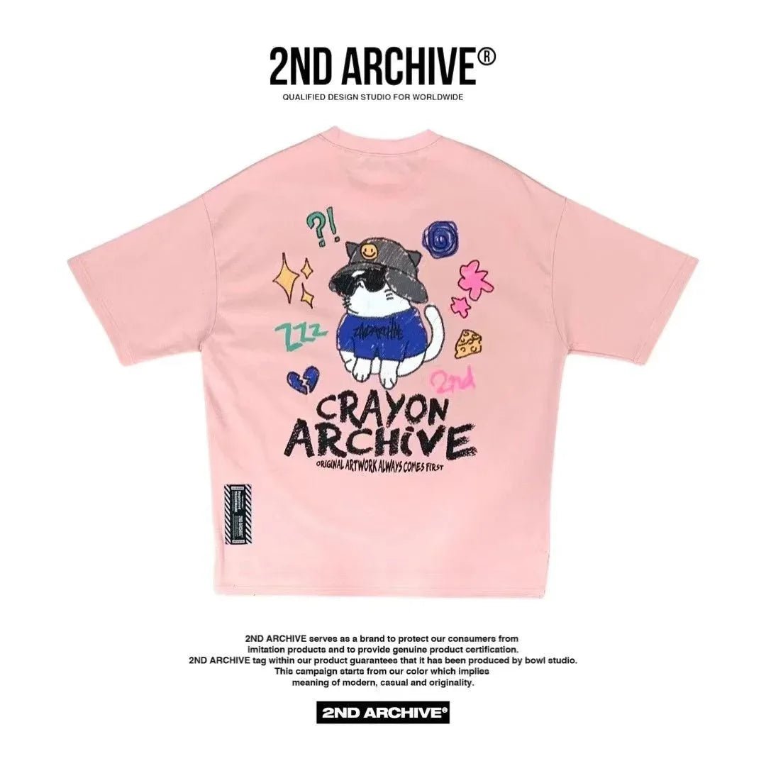韓國直送🇰🇷 2ND ARCHIVE Crayon Cat Short Sleeve Tee - 4 Color - HLY & CHOCCICO