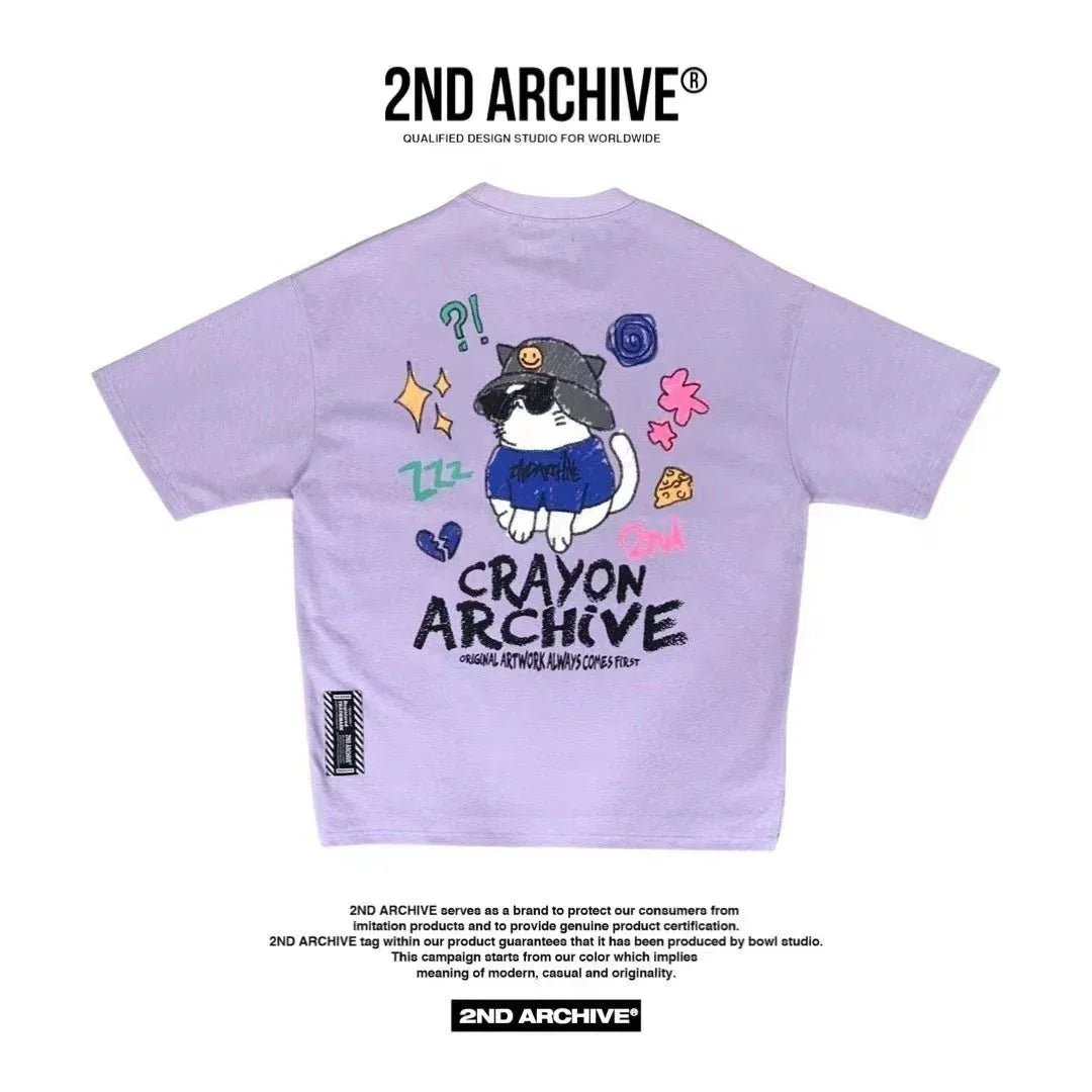 韓國直送🇰🇷 2ND ARCHIVE Crayon Cat Short Sleeve Tee - 4 Color - HLY & CHOCCICO