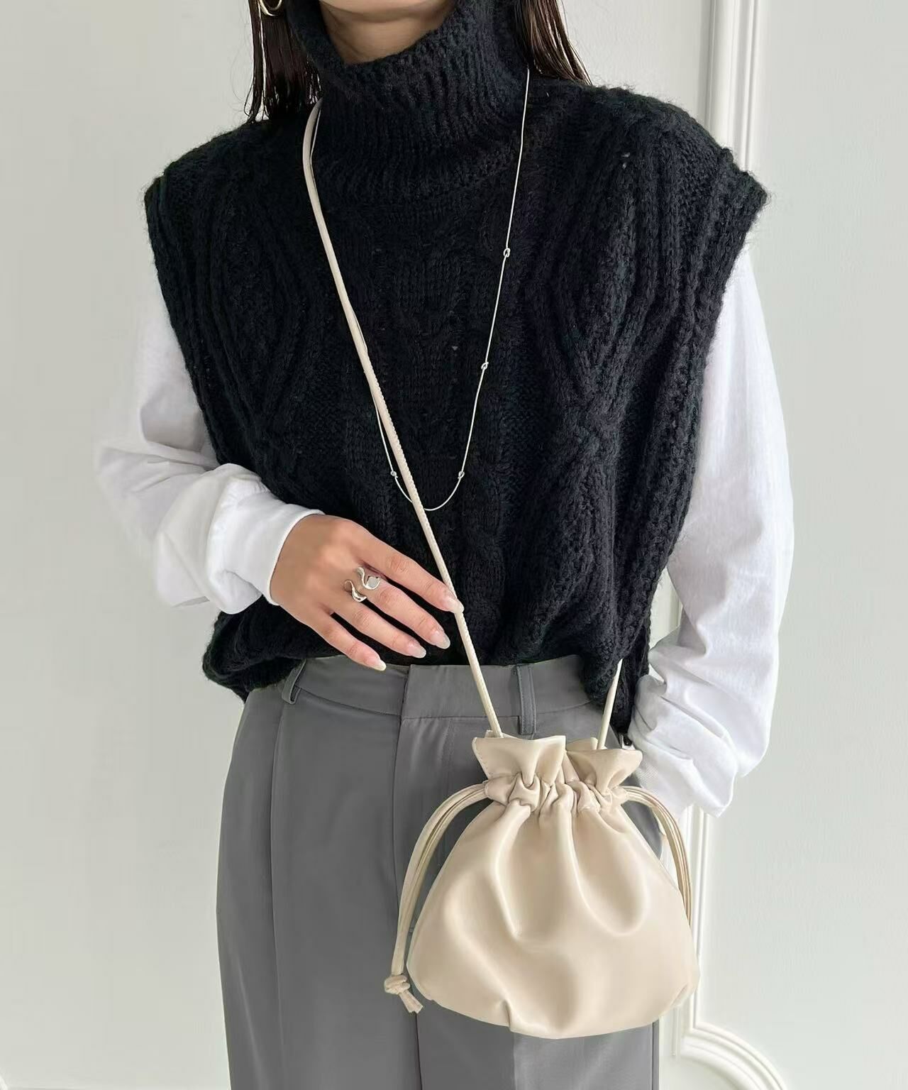 日本直送2WAY Faux Leather Drawstring Mini Shoulder Bag - HLY & CHOCCICO