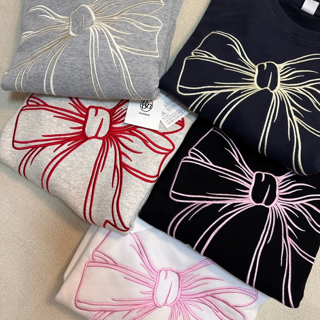 韓國潮牌RonRon Embroidered line bow sweatshirt - 5 Color - HLY & CHOCCICO