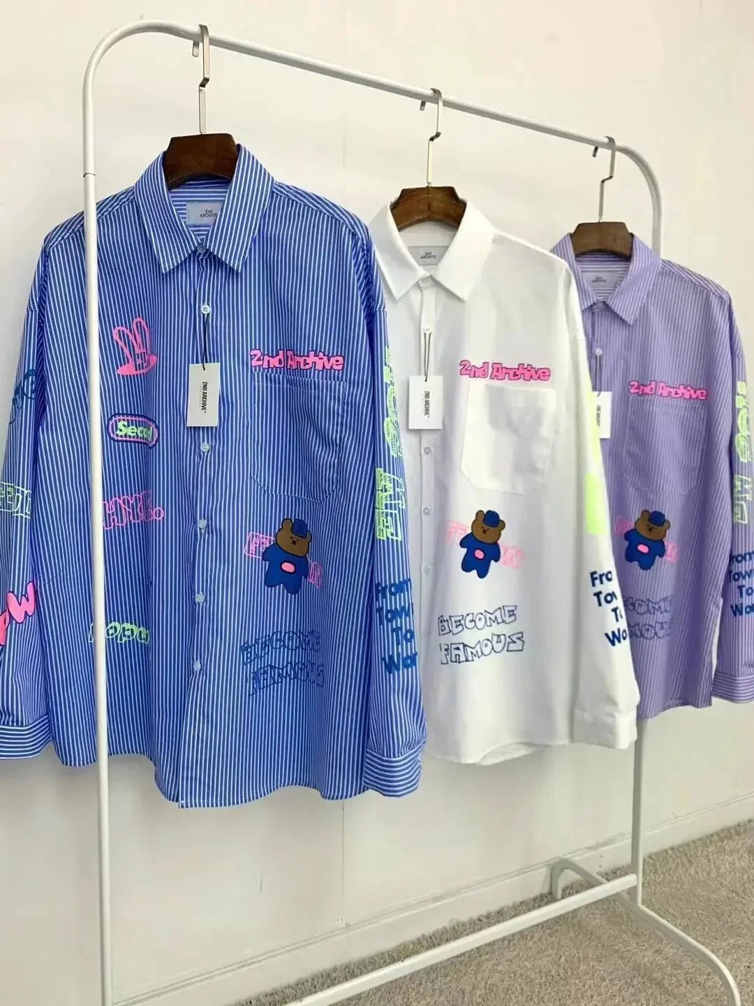 【一口價$379/件】🇰🇷韓國直送🇰🇷 2ND ARCHIVE Blue Bear Print Shirt - 4 Color - HLY & CHOCCICO
