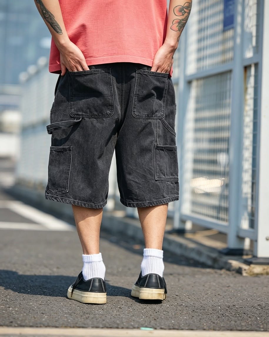 Street-Vibe Baggy Carpenter Denim Shorts