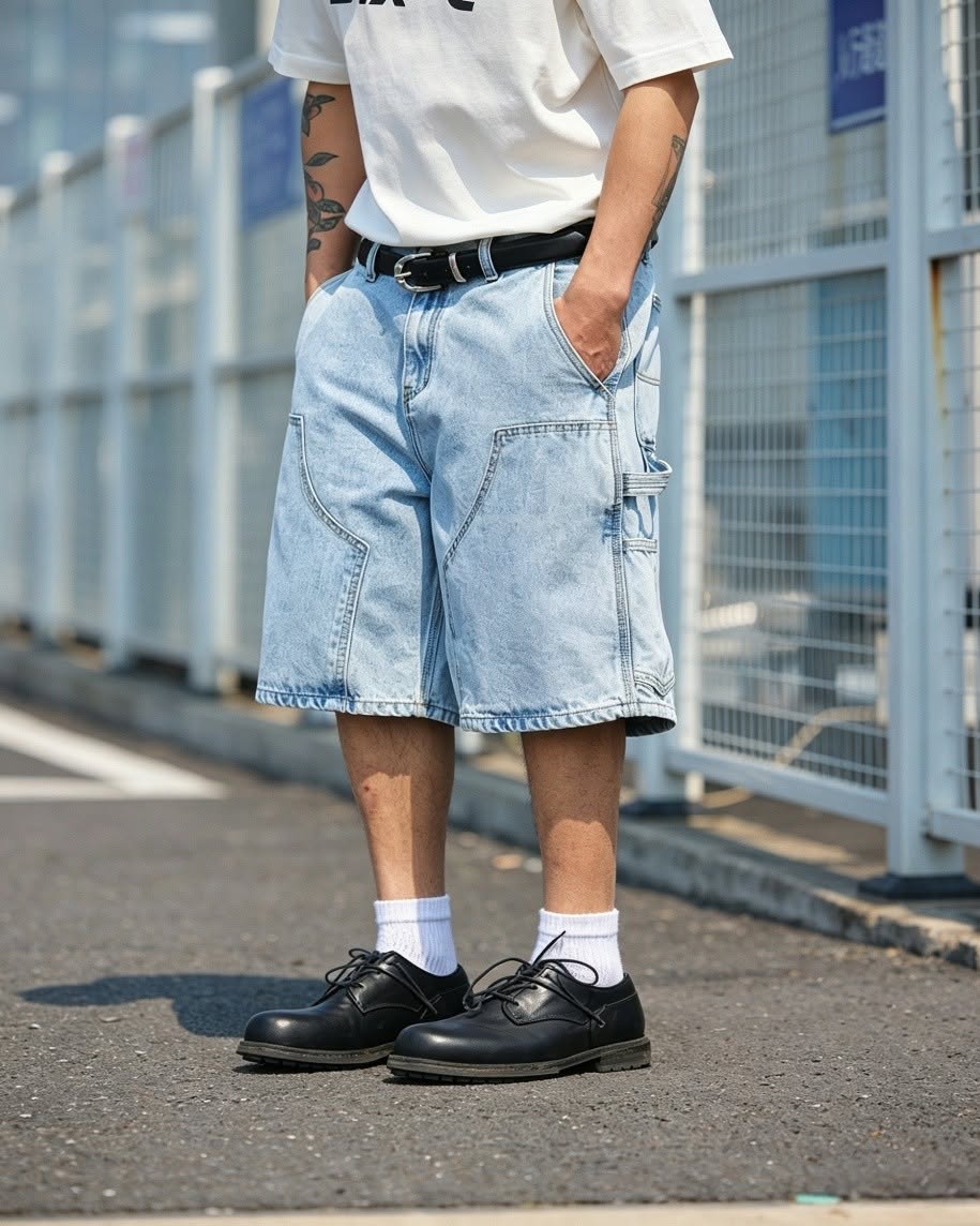 Street-Vibe Baggy Carpenter Denim Shorts