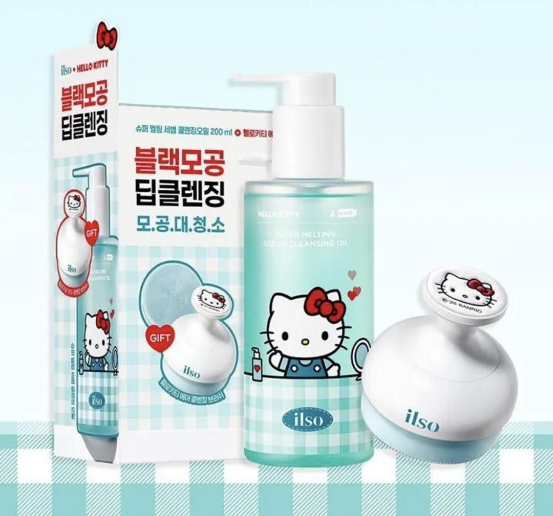 韓國 ilso x Hello Kitty 聯乘款 超融化油脂卸妝油 200ML 套裝 +送Hello Kitty 洗面刷 - HLY & CHOCCICO