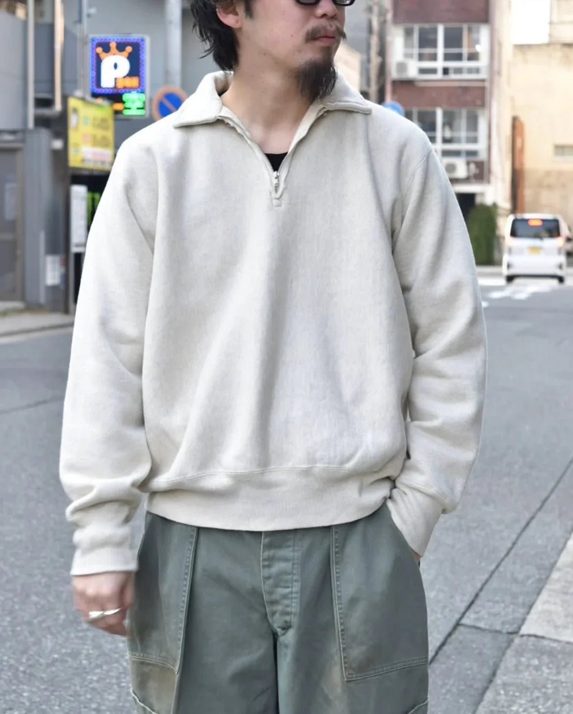 A.PRESSE Vintage Half Zip Sweat Shirt - HLY & CHOCCICO