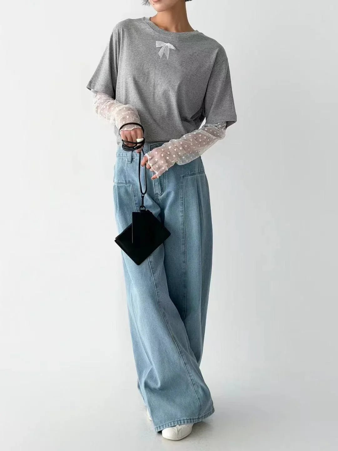 韓國直送Basic lace bow Tee - HLY & CHOCCICO