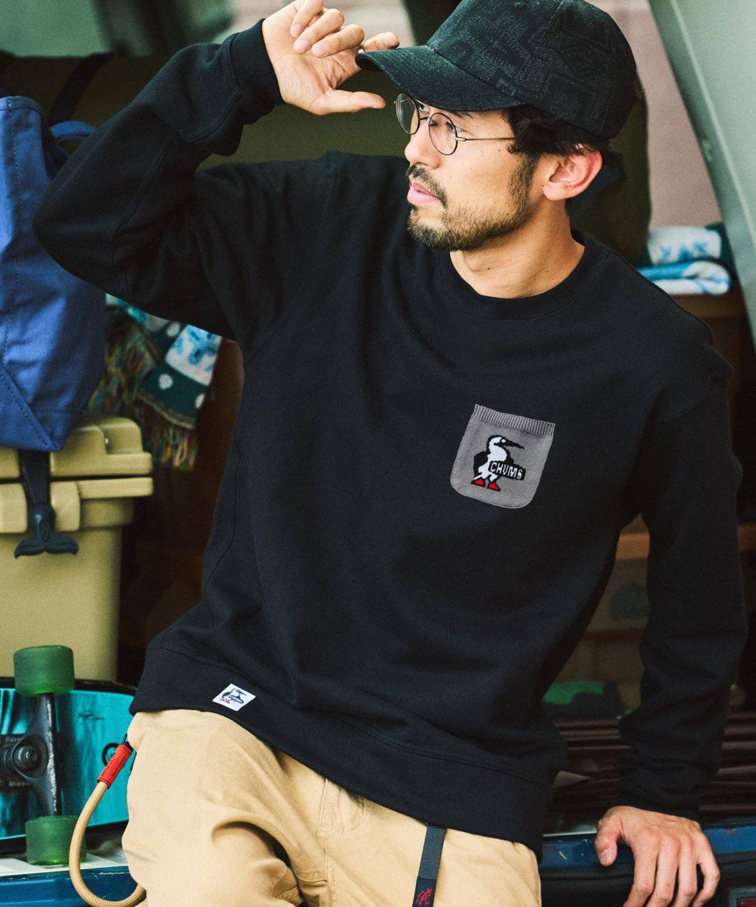 CHUMS 別注 Booby Bird Knit Pocket Sweatshirt - HLY & CHOCCICO