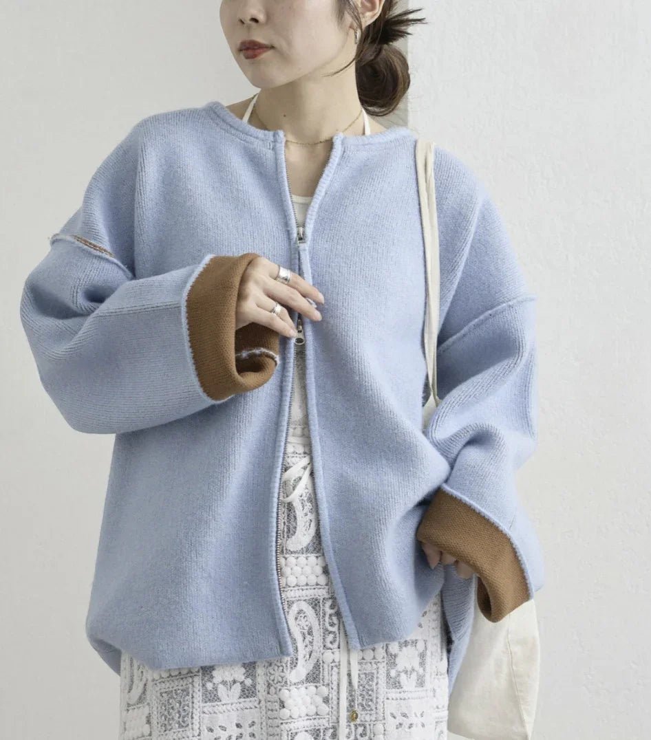 日本直送Double Zip Color Scheme yak like knit cardigan - HLY & CHOCCICO