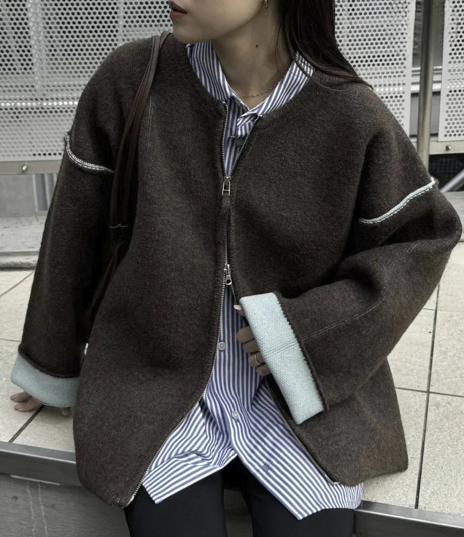 日本直送Double Zip Color Scheme yak like knit cardigan - HLY & CHOCCICO