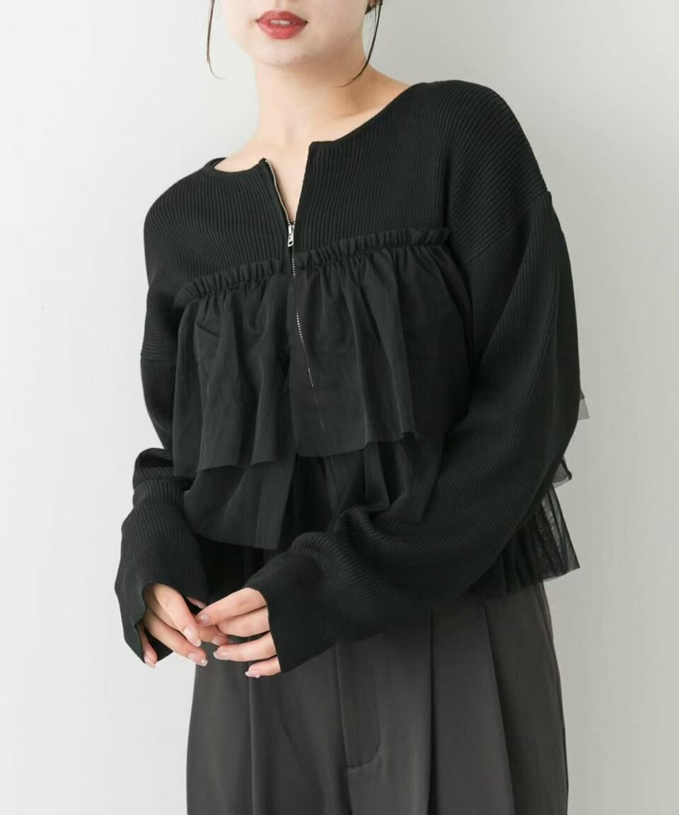 日本直送Double Zip Frill Knit Cardigan - HLY & CHOCCICO