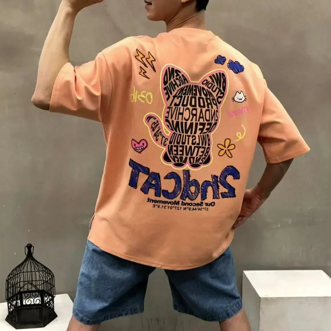 韓國直送 2ND ARCHIVE Lettering Cat Tee - HLY & CHOCCICO
