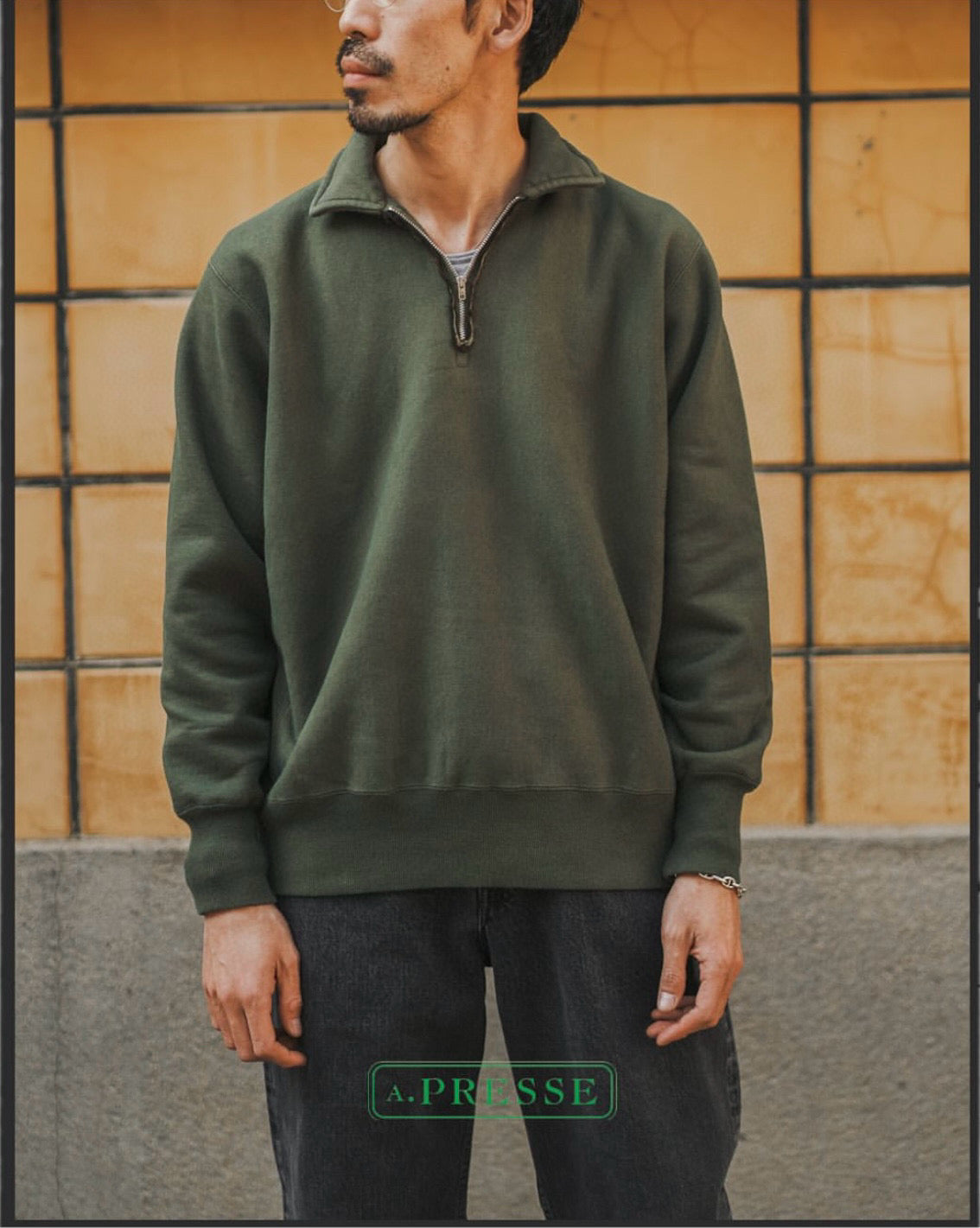 A.PRESSE Vintage Half Zip Sweat Shirt - HLY & CHOCCICO
