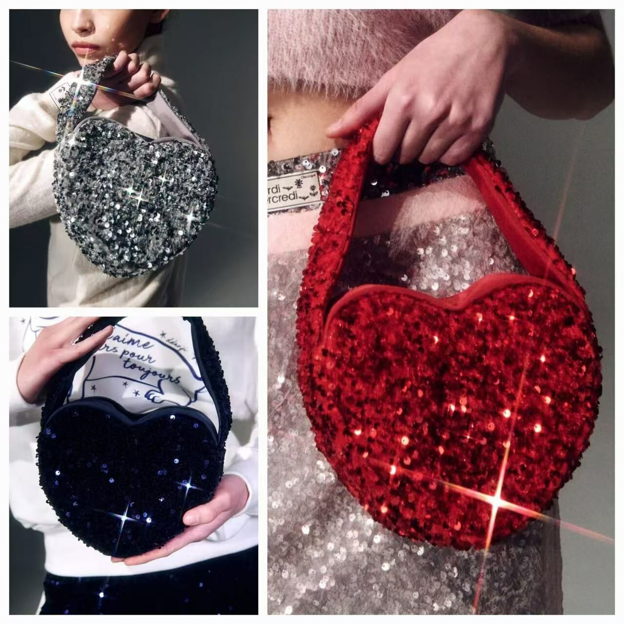 韓國直送 ✈️Mardi Mercredi MINI HEART SPANGLE 手挽袋 - HLY & CHOCCICO