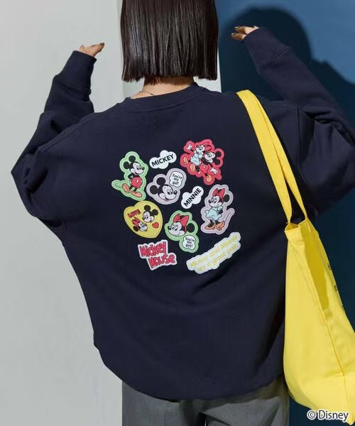 Mickey Mouse & Minnie Mouse Back Sticker Print Sweatshirt - HLY & CHOCCICO