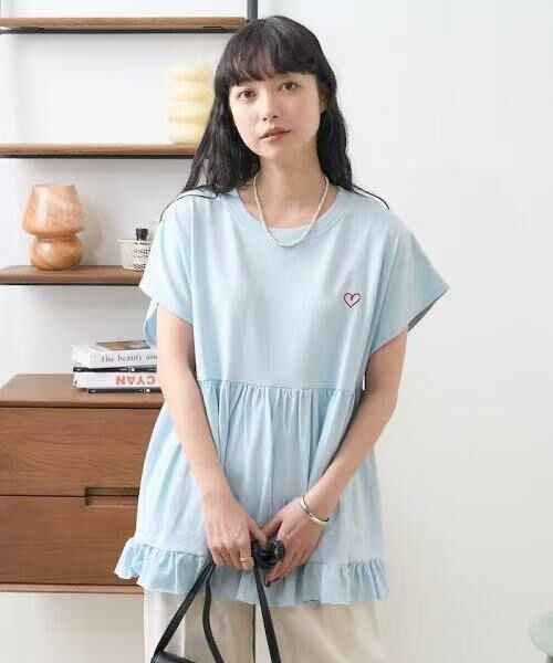 日本直送One-point heart embroidery switching T-shirt