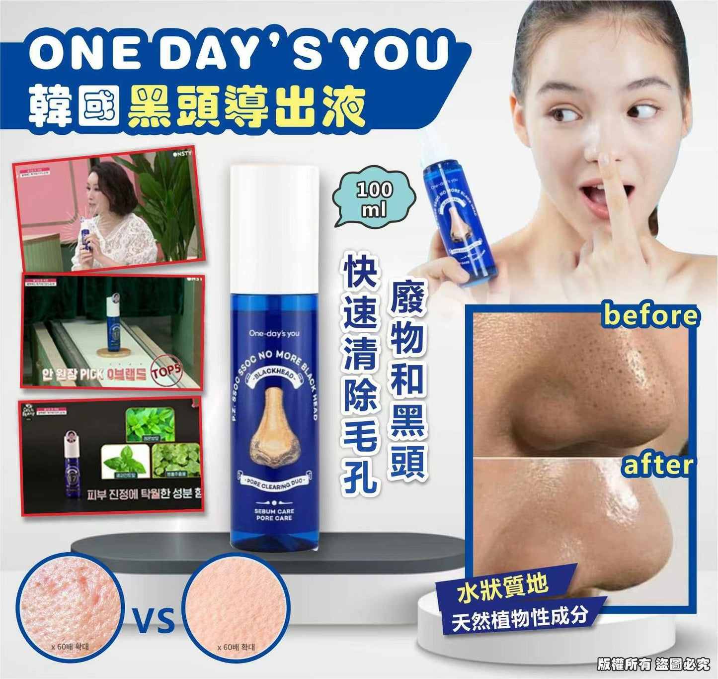【一口價$135/支】韓國 ONE DAY’S YOU黑頭導出液 100ml